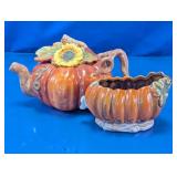 Pumpkin Teapot and Pumpkin Bowl Decorative Set