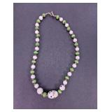 Beaded Glass Necklace with Floral Focal Bead