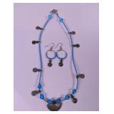 Blue Beaded Necklace Earring Set