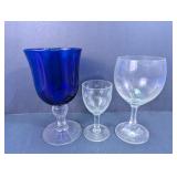 Assorted Stemware Cobalt & Etched Glasses Trio