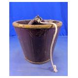 Wooden Well Bucket with Metal Ring and Rope