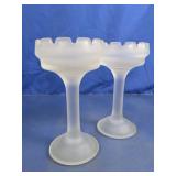 Frosted Glass Candle Holders Pair