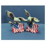 Eagle on American Flag Resin Figurines Duo