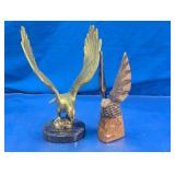 Eagle Figurines Brass on Marble & Carved Wood