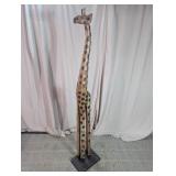 Hand-Carved Wooden Giraffe Floor Statue