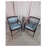 Vintage Mid-Century Blue Vinyl Accent Chairs Duo