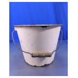 White Enamel Bucket with Wooden Handle Grip
