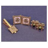 Gold-Tone Leaf Tie Clip, Cufflinks & Bamboo Set