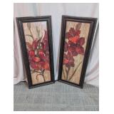 Framed Red Floral Textured Canvas Art Duo