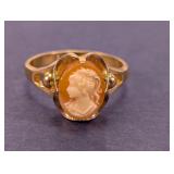 Vintage 18K H.G.E Cameo Ring - Size 8