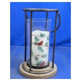 Rustic Metal Lantern Candle Holder With Cardinal