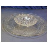 Clear Glass Platter And Footed Bowl