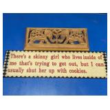 Novelty Metal Sign & Carved Wood Wall Decor