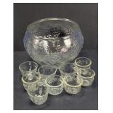 Embossed Grape Clear Glass Punch Bowl Set