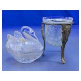 Crackle Glass Votive & Swan Trinket Dish