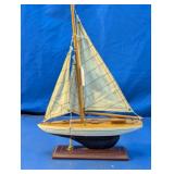 Vintage Wooden Model Sailboat Display Piece