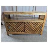 Wooden Media Console w/Chevron Sliding Doors