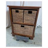 2-Shelf Wood Organizer w/ 3 Woven Baskets