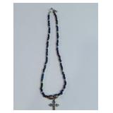 Beaded Cross Pendant Toggle Clasp Necklace