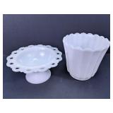 Milk Glass Vase & Pedestal Dish Set