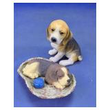 Beagle Puppy Resin Figurines with Rug & Ball