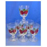 Hand-Painted Fruit Motif Stemmed Glasses Lot