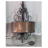 Scroll Metal Chandelier w/ Beaded Drum Shade