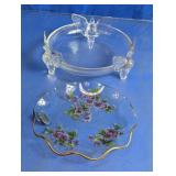 Glass Floral Plate & Bird Bowl Set