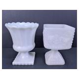 Vintage Milk Glass Pedestal Planter Vases