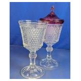 2 Vtg Diamond Point Compote Vases