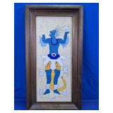Framed Blue Indigenous Tribal Figure Wall Art