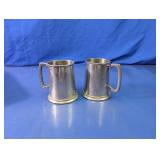 Vintage Pewter Glass-Bottom Tankard Mugs Duo