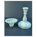 Vintage Fenton Milk Glass Hobnail Candlestick Duo