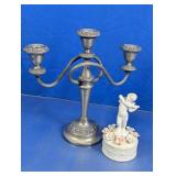 Silver-Tone Candelabra & Cherub Candle Set