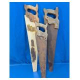 Vintage Hand Saws Wooden Handles Trio