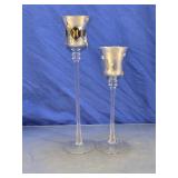 Silver-Tone Stemmed Glass Candle Holders
