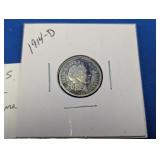 1914-D U.S. 90% Silver Barber Dime
