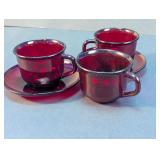 Ruby Red Glass Cup & Saucer Set