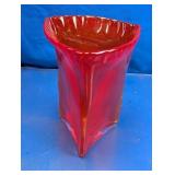 Triangular Ruby Red Art Glass Flower Vase