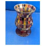 Colorful Stained Glass Mosaic Hurricane Vase