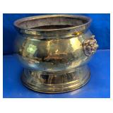 Brass Tone Lion Handle Planter Pot