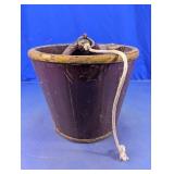 Wooden Well Bucket with Metal Ring and Rope
