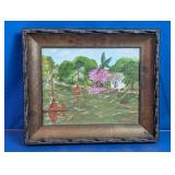 Framed Marshland Oil Painting Scene