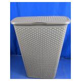Gray Plastic Hamper With Hinged Lid