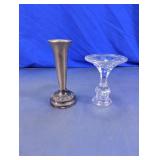 Silver Plate Bud Vase & Crystal Candle Holder