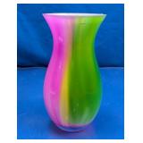 Pink and Green Art Glass Swirl Vase