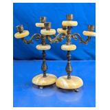 Alabaster & Brass Candelabra Pair