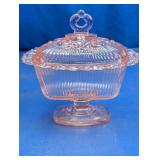 Pink Depression Glass Covered Candy Dish