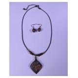 Earthy Stone Pendant Necklace and Earrings Set