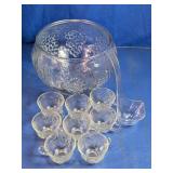Vintage Pressed Glass Grape Punch Bowl Set